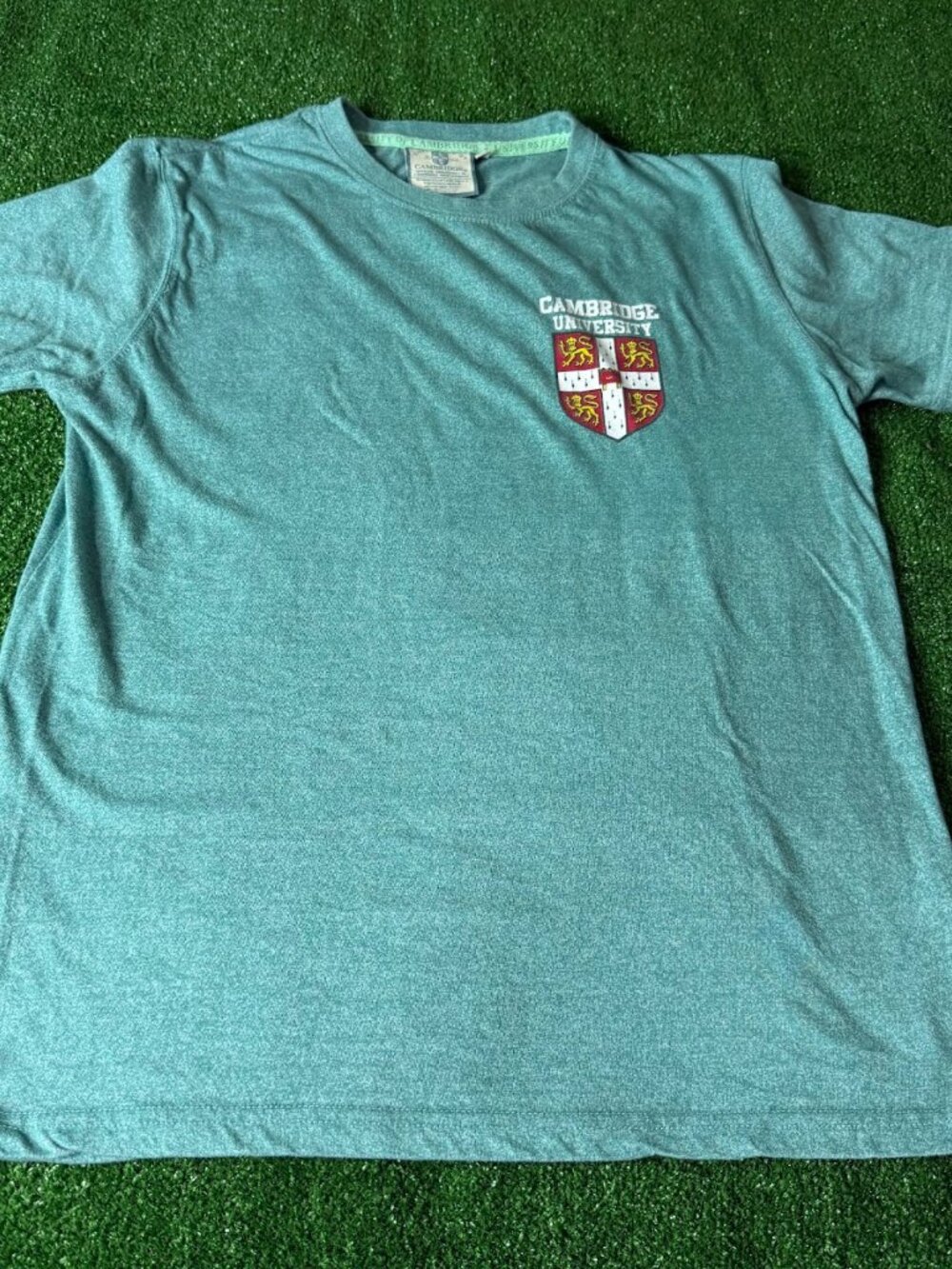 Cambridge University Men's L Green Heather T-Shirt Collegiate Crest Logo